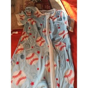 Bamboo Zippy Shorty White Blue Baseball  6 To 9 Months Double Zipper